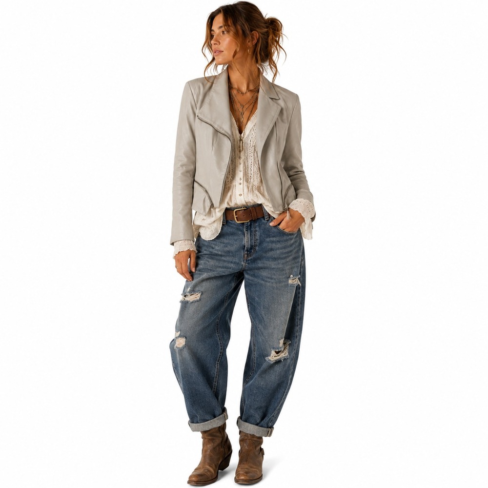 BLANKNYC Womens XL Cream Faux Leather Moto Jacket Asymmetrical Zip Biker